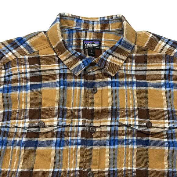 Patagonia Fjord Flannel Mens XL Button Up Shirt Brown Plaid Long Sleeve Recent - Picture 4 of 10